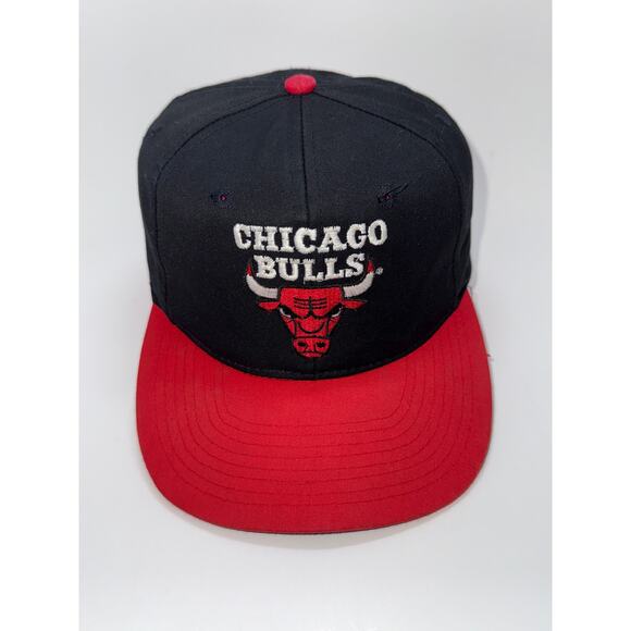 Vintage Chicago Bulls AJD Snapback Hat 90s NBA Jordan Black Red - Picture 1 of 5
